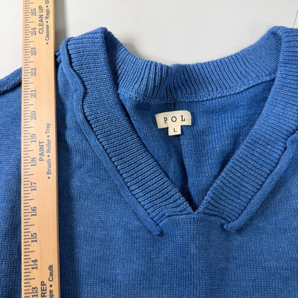 P.O.L. Color Block Exposed Seam Contrast V-Neck Lantern Sleeve Cotton Sweater L - Picture 8 of 8